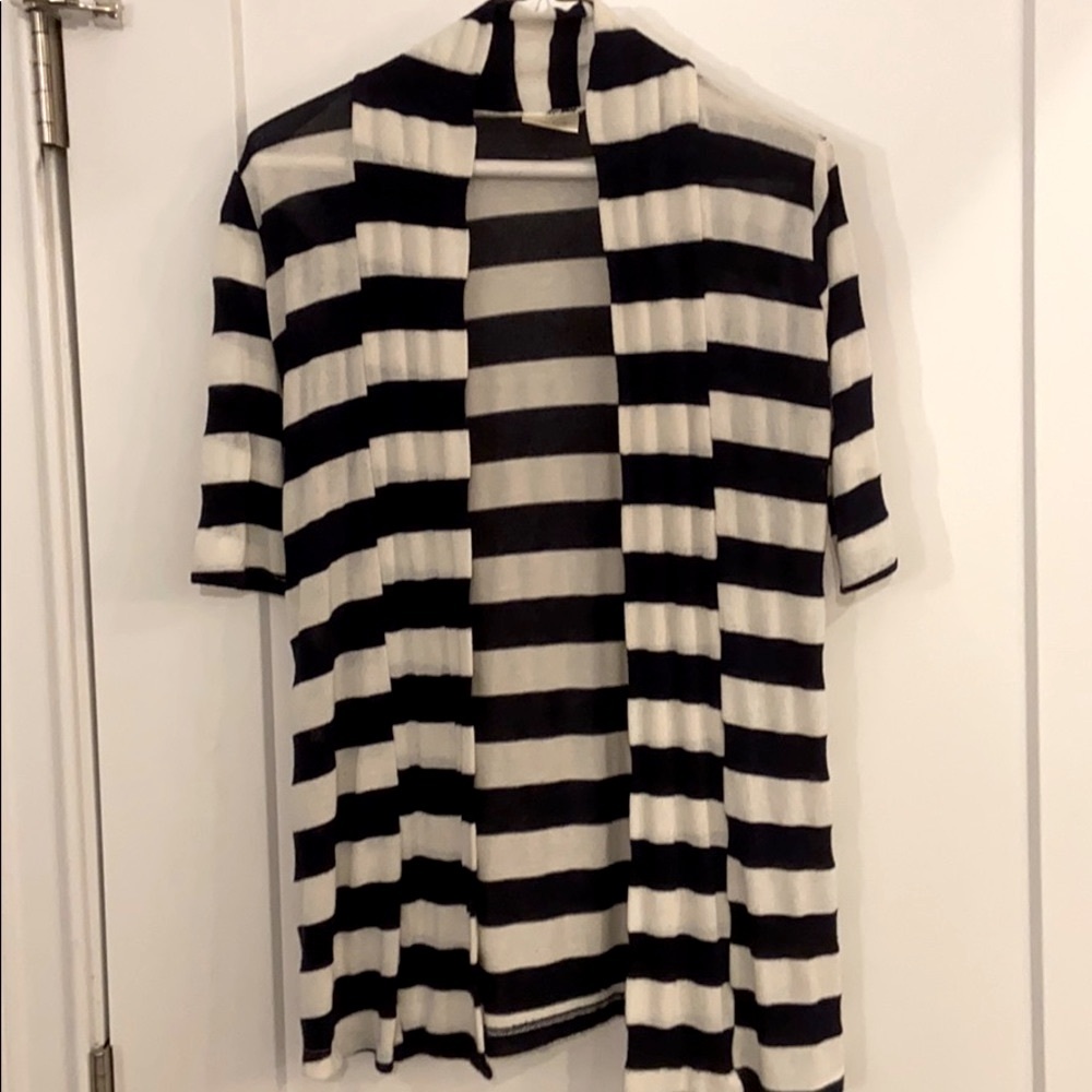 Short sleeve striped open cardigan-navy/cream-m